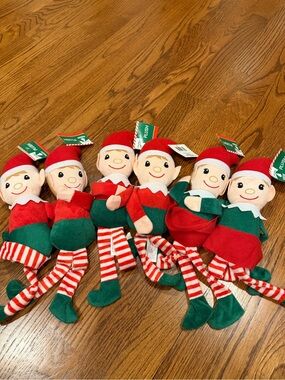 Set of Plush Elf Dolls in Red & Green